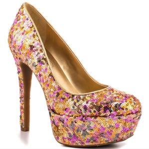 JESSICA SIMPSON multi colored sequin platform pumps NWOT